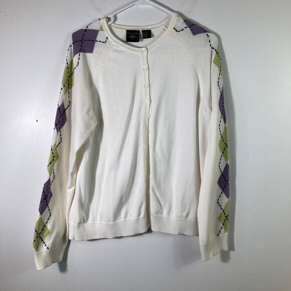 Womens Vintage Tailor B Moss Clothing Co Long Sleeve Cardigan White Green Purple - Picture 1 of 8